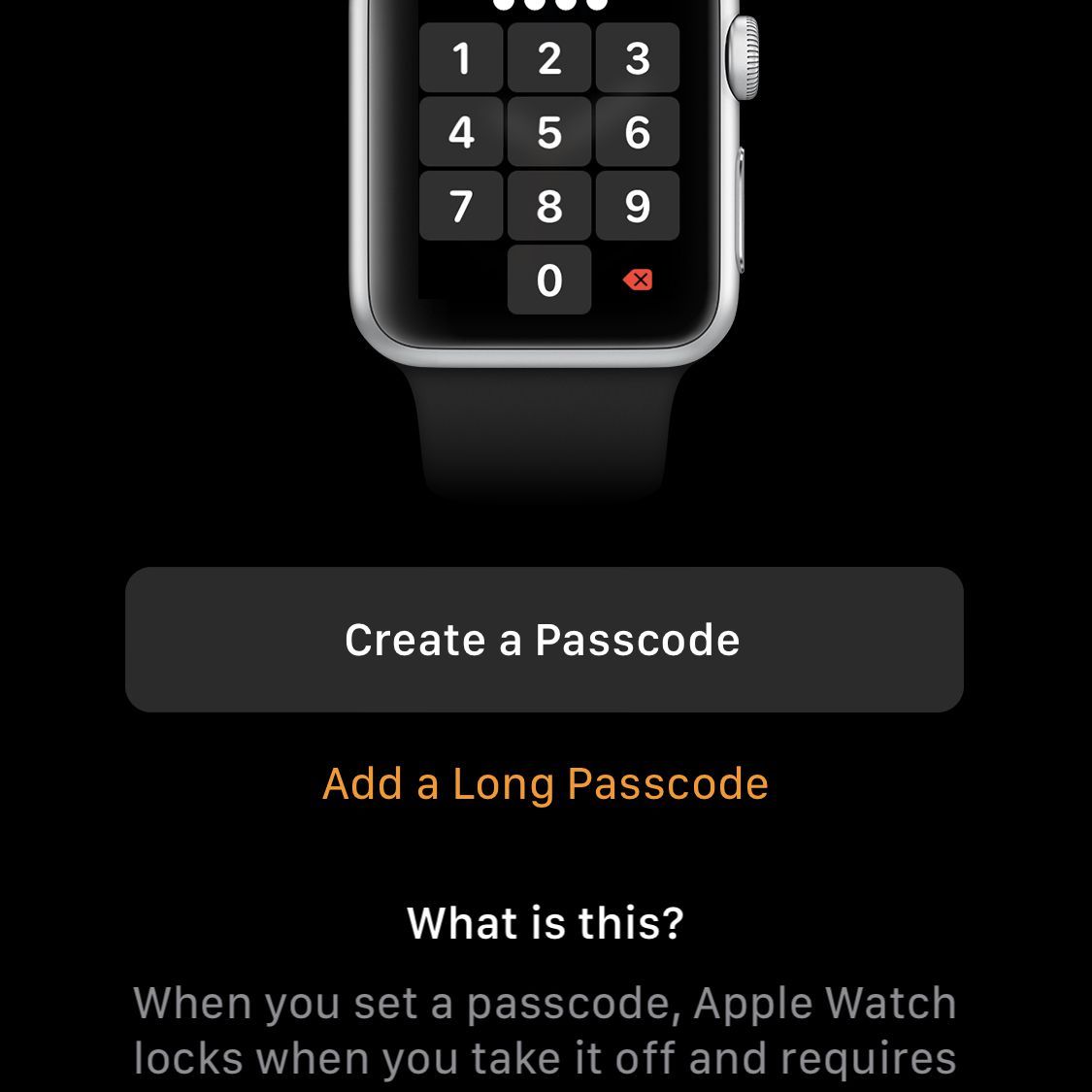 Скриншот создания пароля для Apple Watch
