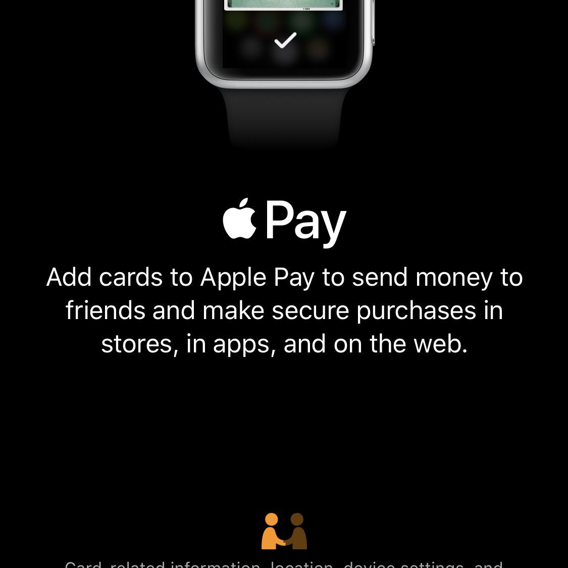 Снимок экрана о настройке Apple Pay на Apple Watch