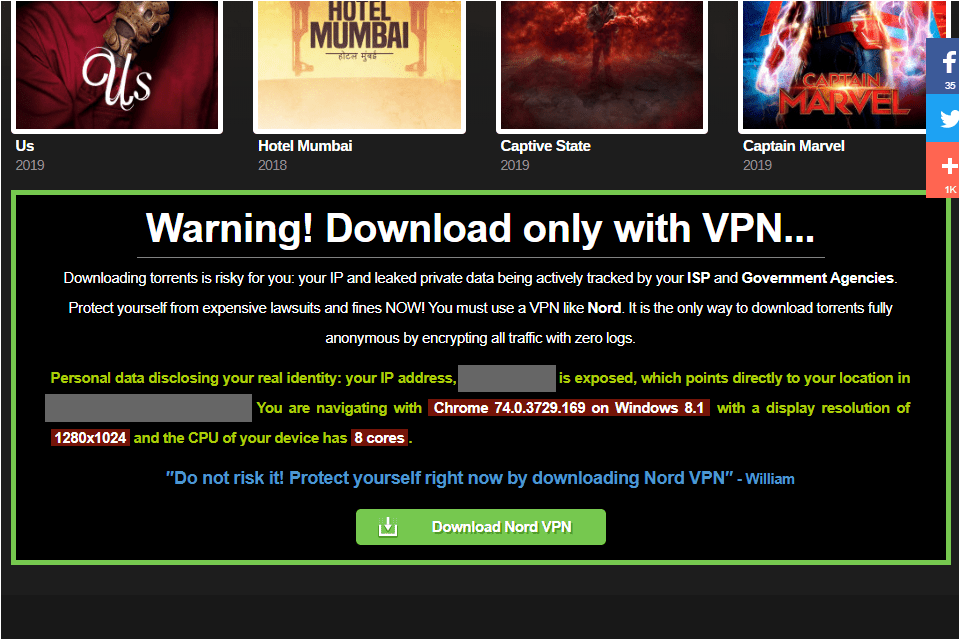 Предупреждение скачать только с сообщением VPN