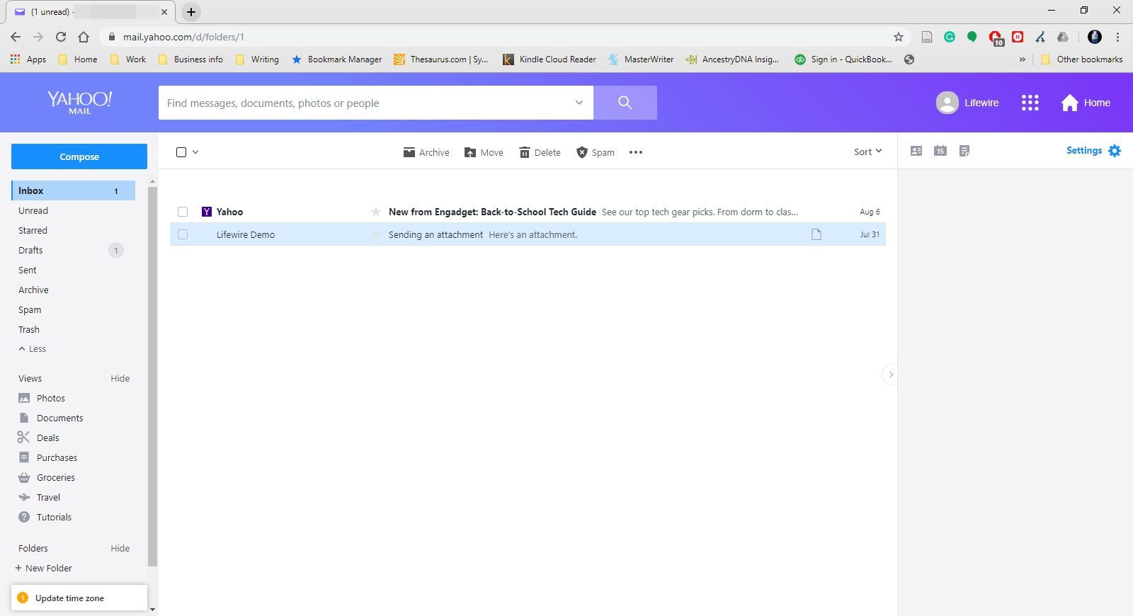 Почтовый ящик Yahoo Mail.