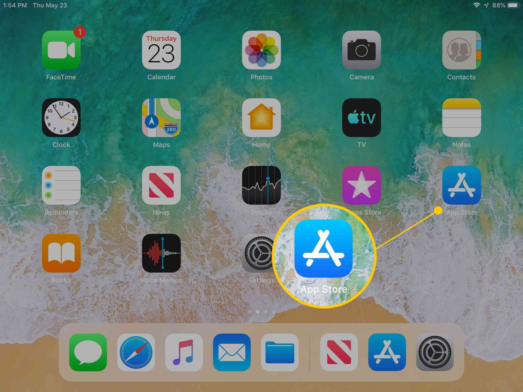 Значок App Store на главном экране iPad