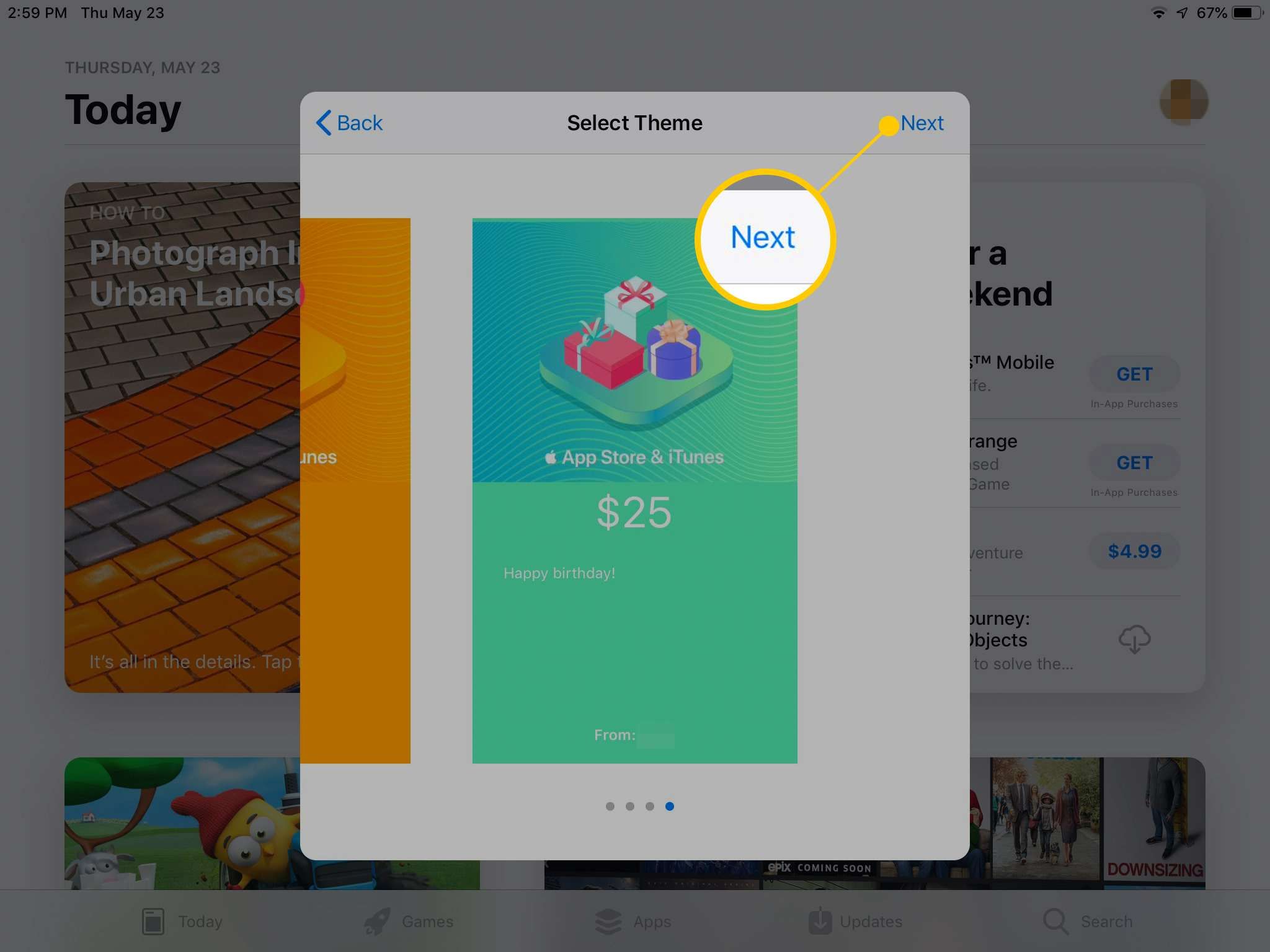 Экран выбора темы для подарочной карты в App Store
