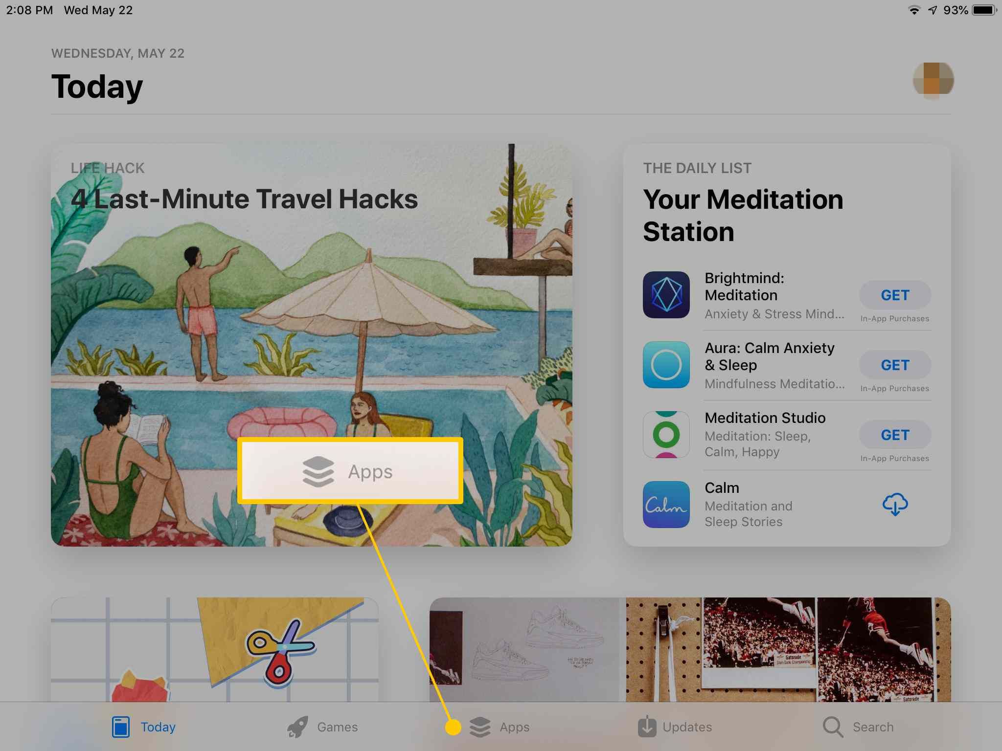 Кнопка «Приложения» в приложении App Store на iPad