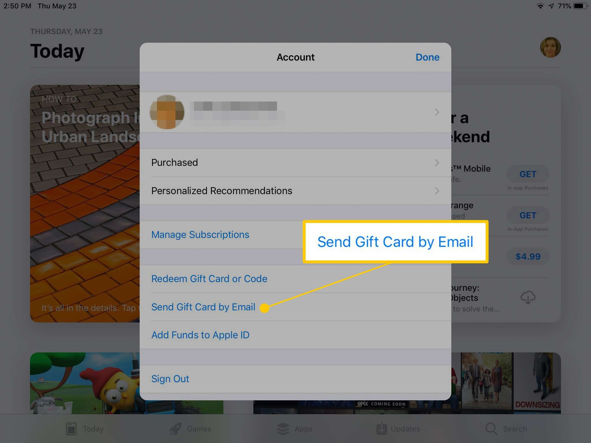 Отправить подарочную карту по электронной почте в App Store