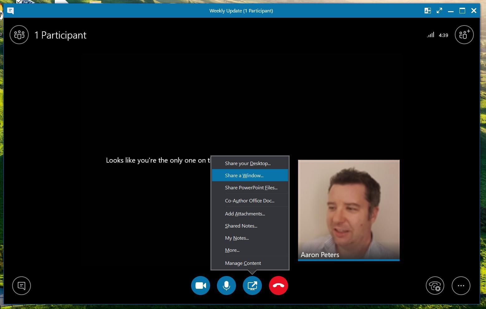 Skype для бизнеса дает вам варианты во всплывающем меню