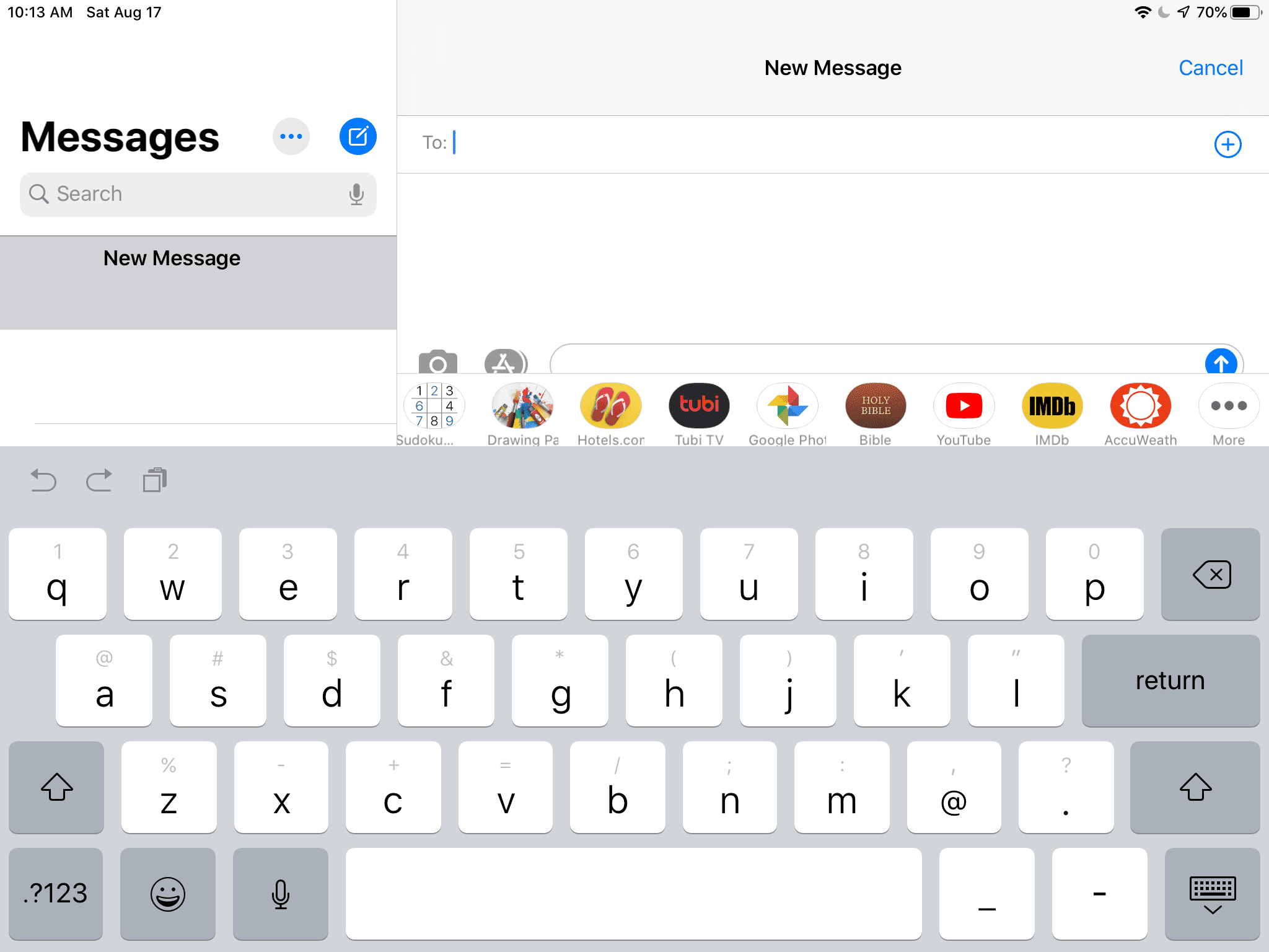 ящик для приложений iPad iMessage