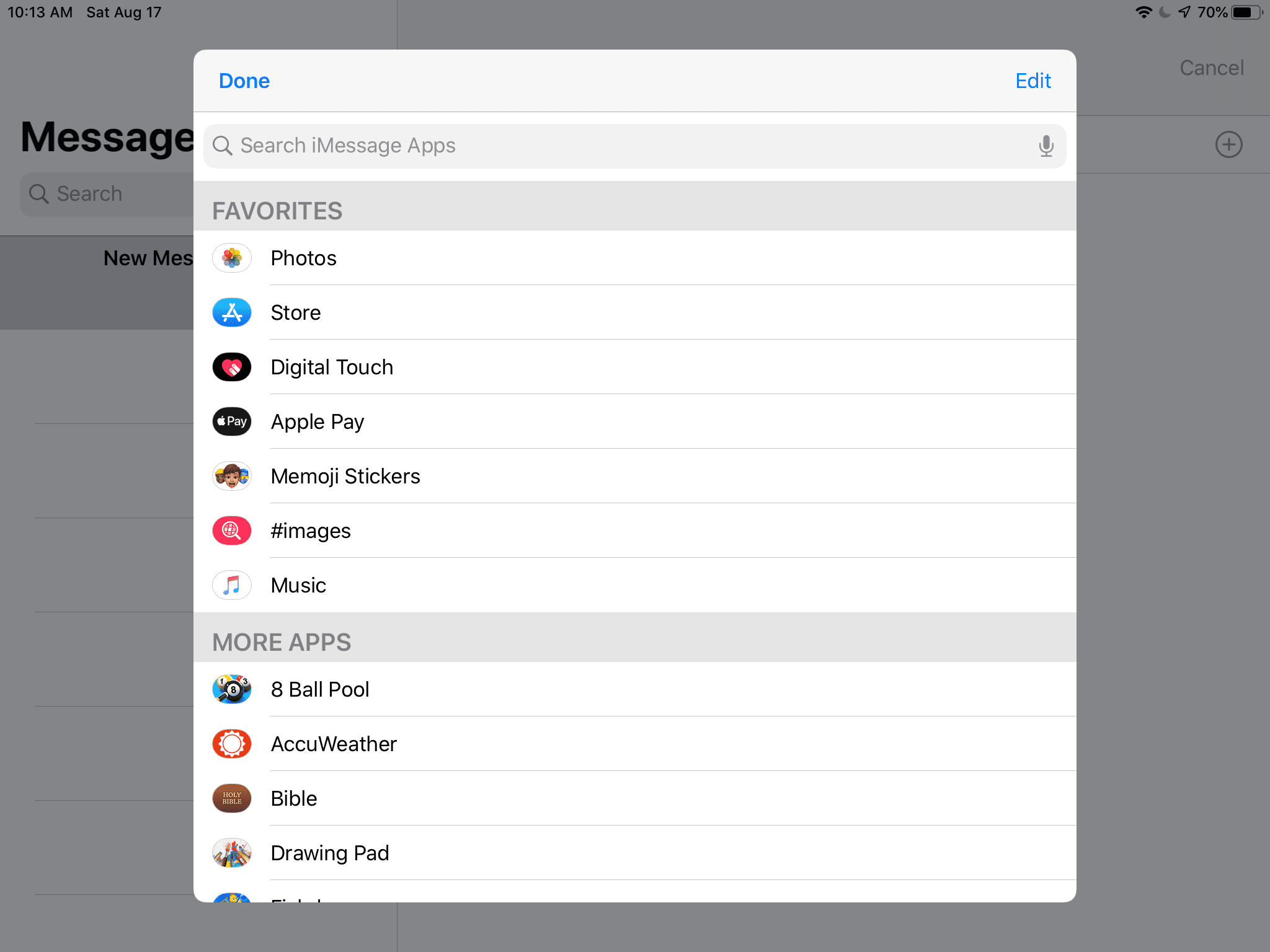 Приложения для ящиков приложений iPad iMessage