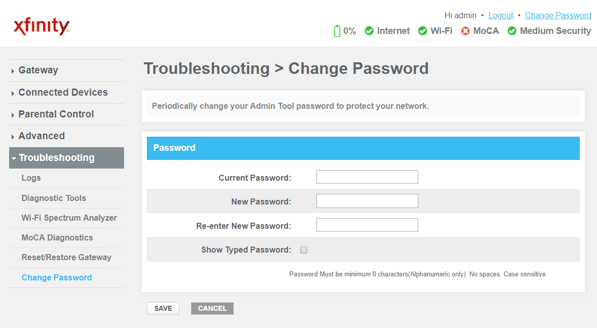 Скриншот изменения пароля домашнего роутера