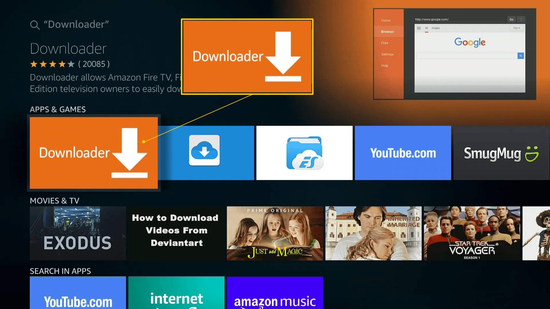 Приложение Downloader для Amazon Fire TV