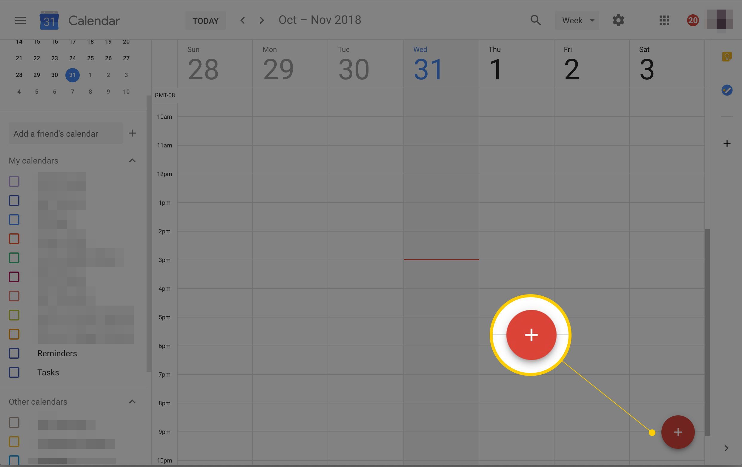 Значок нового события в календаре Google