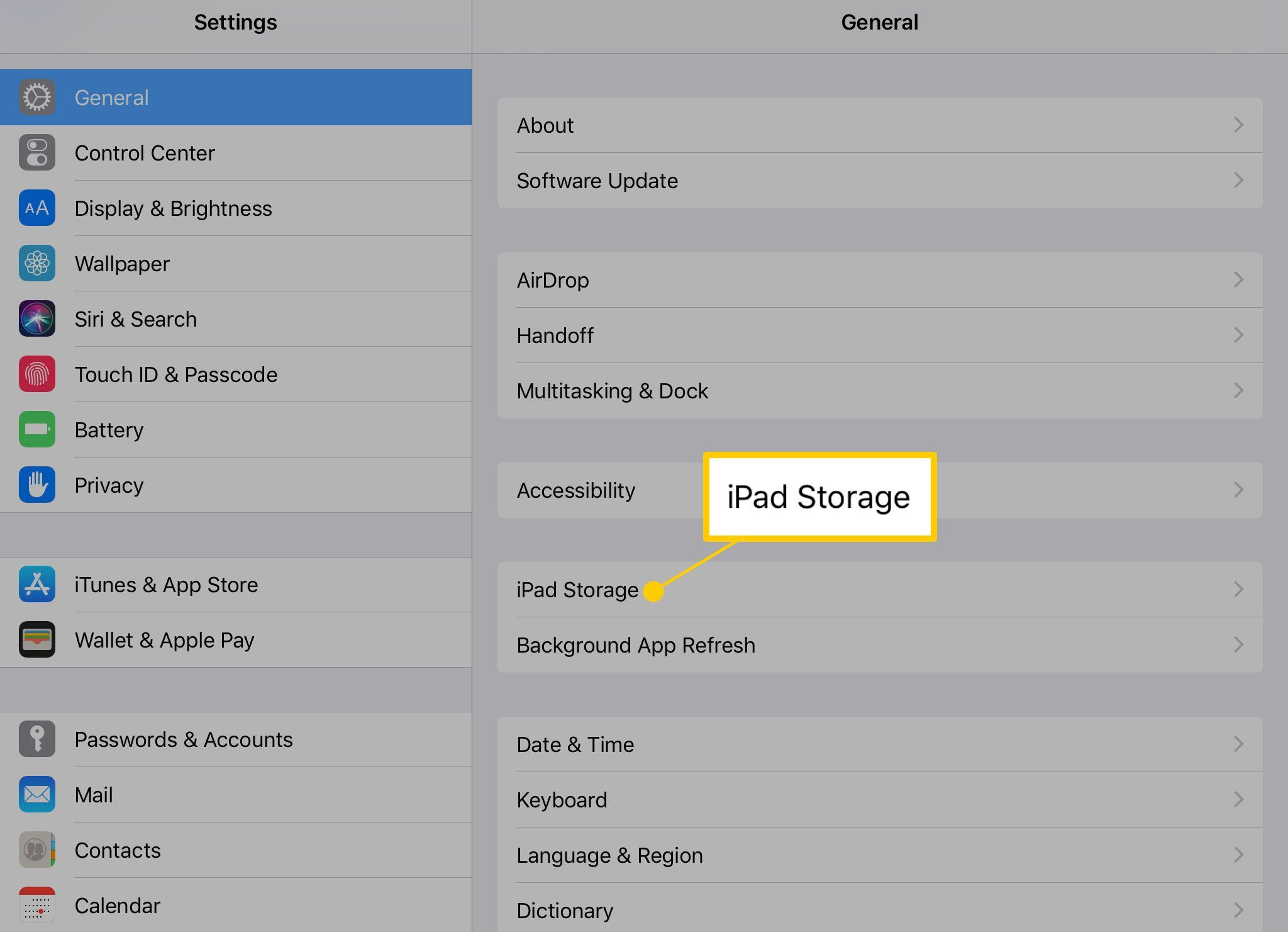 Хранение iPad в общих настройках