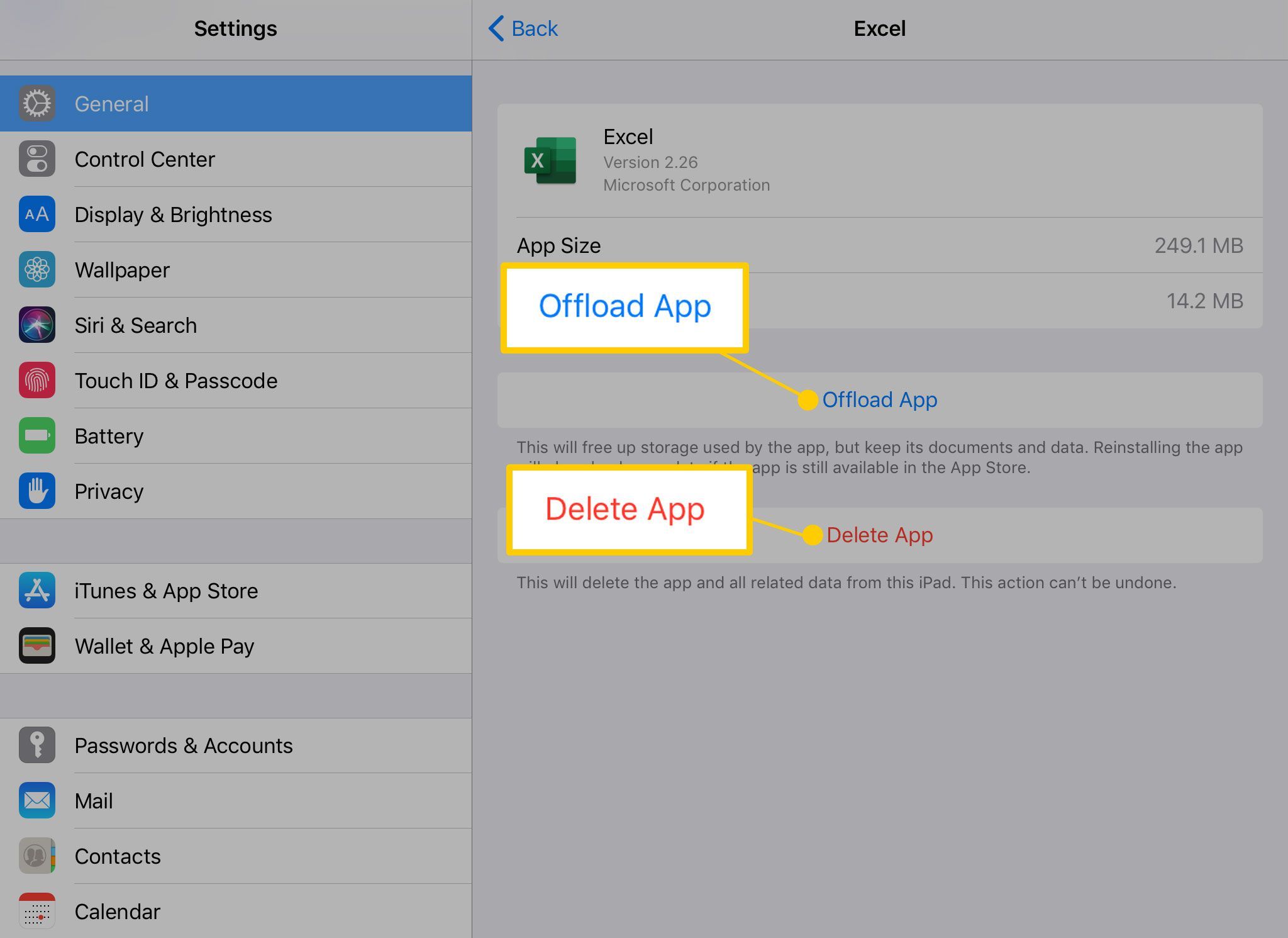 Разгрузить приложение и удалить параметры приложения на iPad