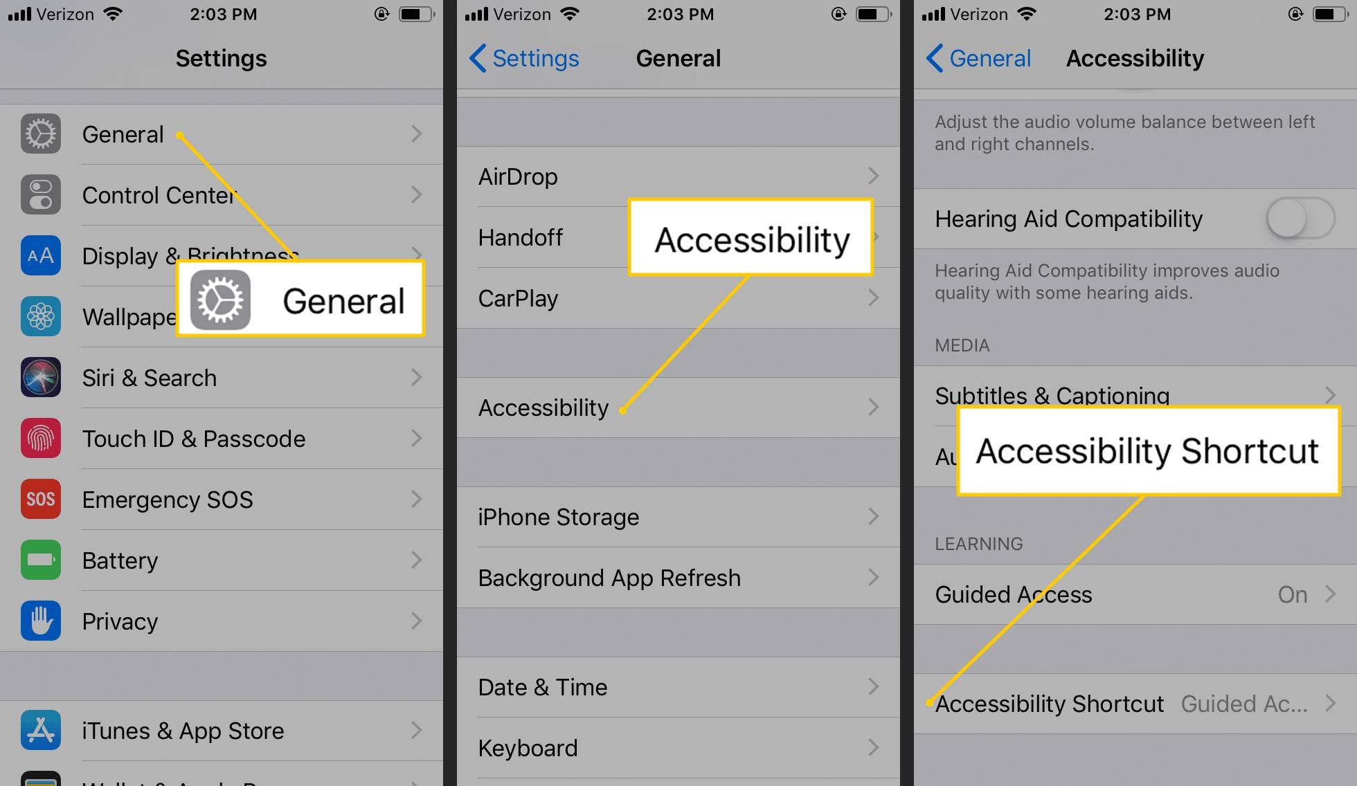 Общие, Специальные возможности, Специальные клавиши быстрого доступа в настройках iOS