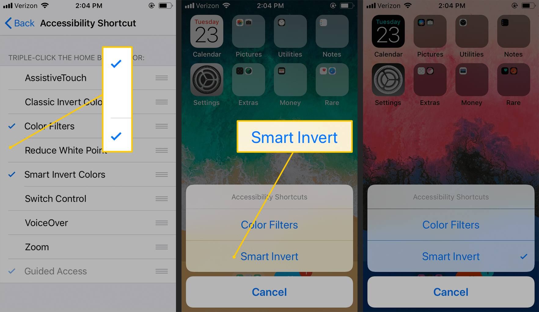 Галочки доступности, Smart Invert, Ярлыки на iOS
