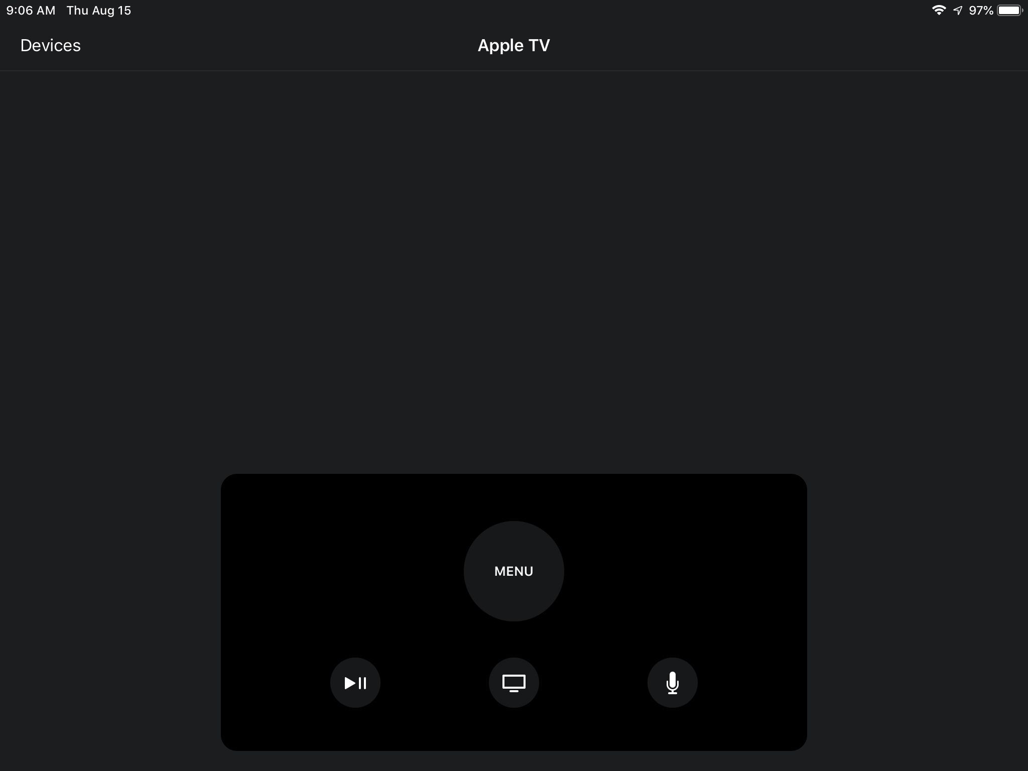 Интерфейс приложения Apple TV Remote для iPad
