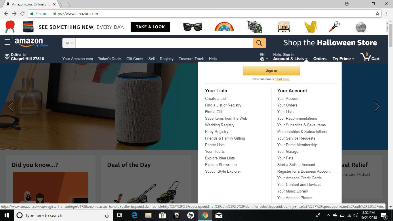 Домашняя страница Amazon входит в список опций
