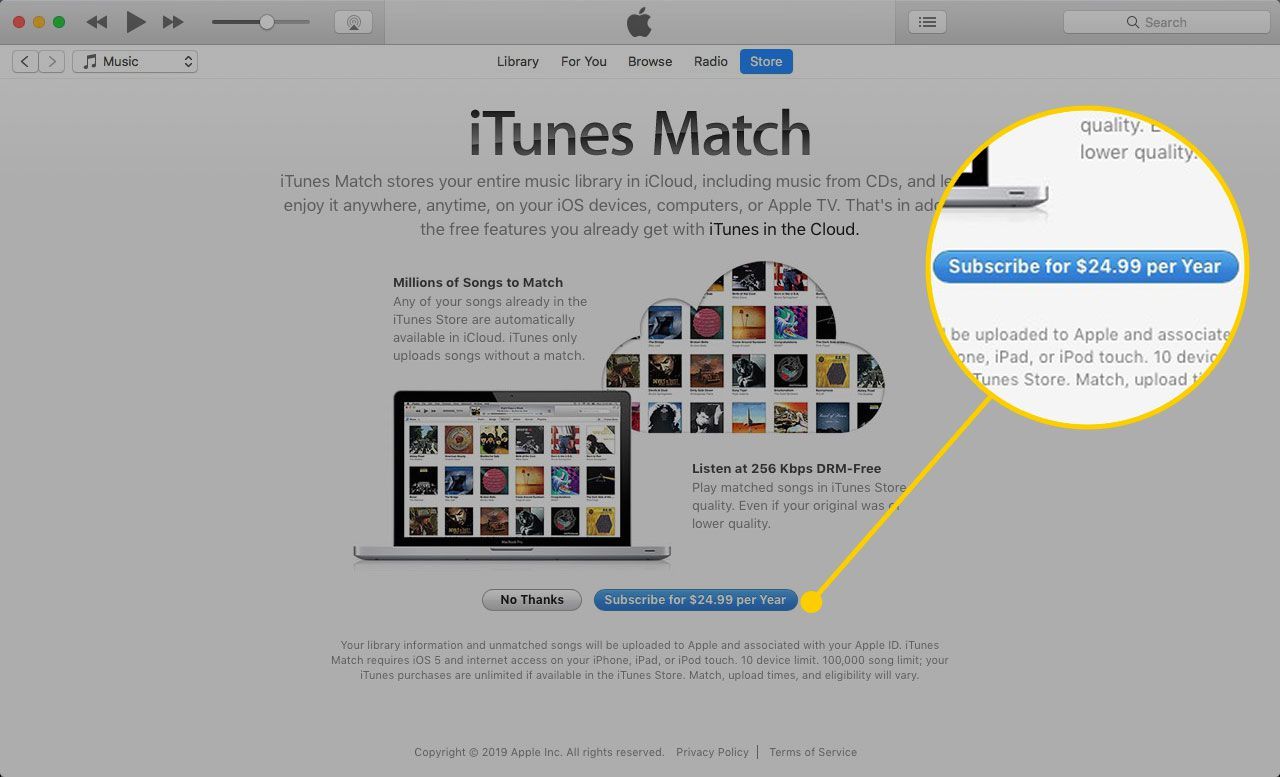 Экран iTunes Match с выделенной кнопкой «Подписаться»