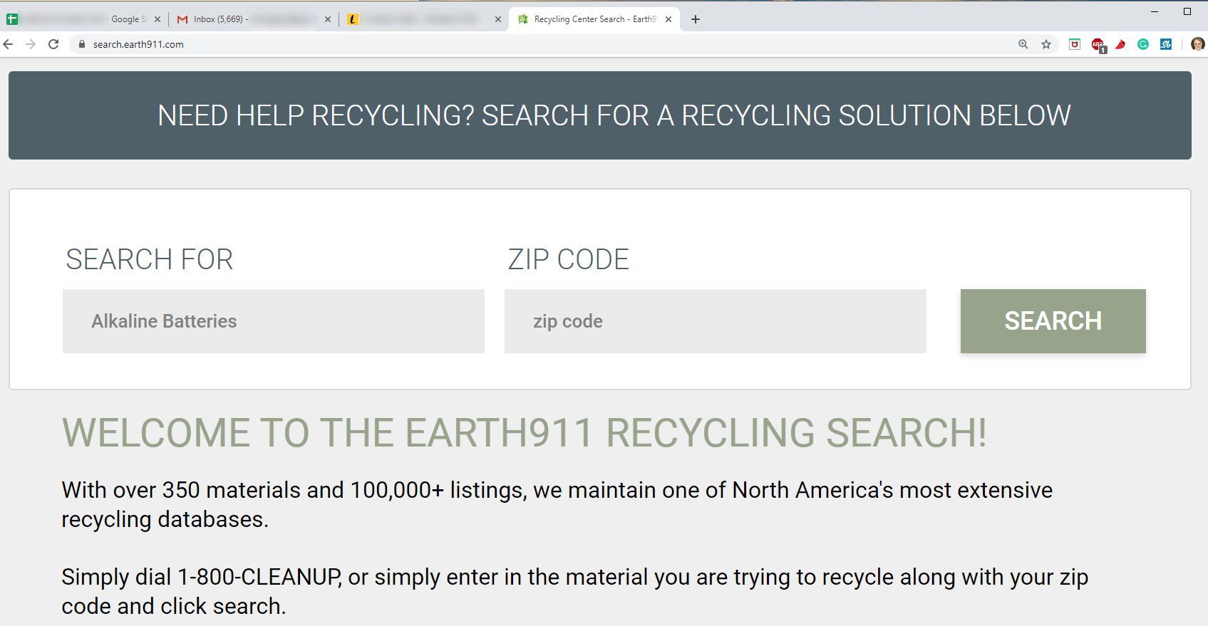 Earth 911 Recycling Местоположение Поиск