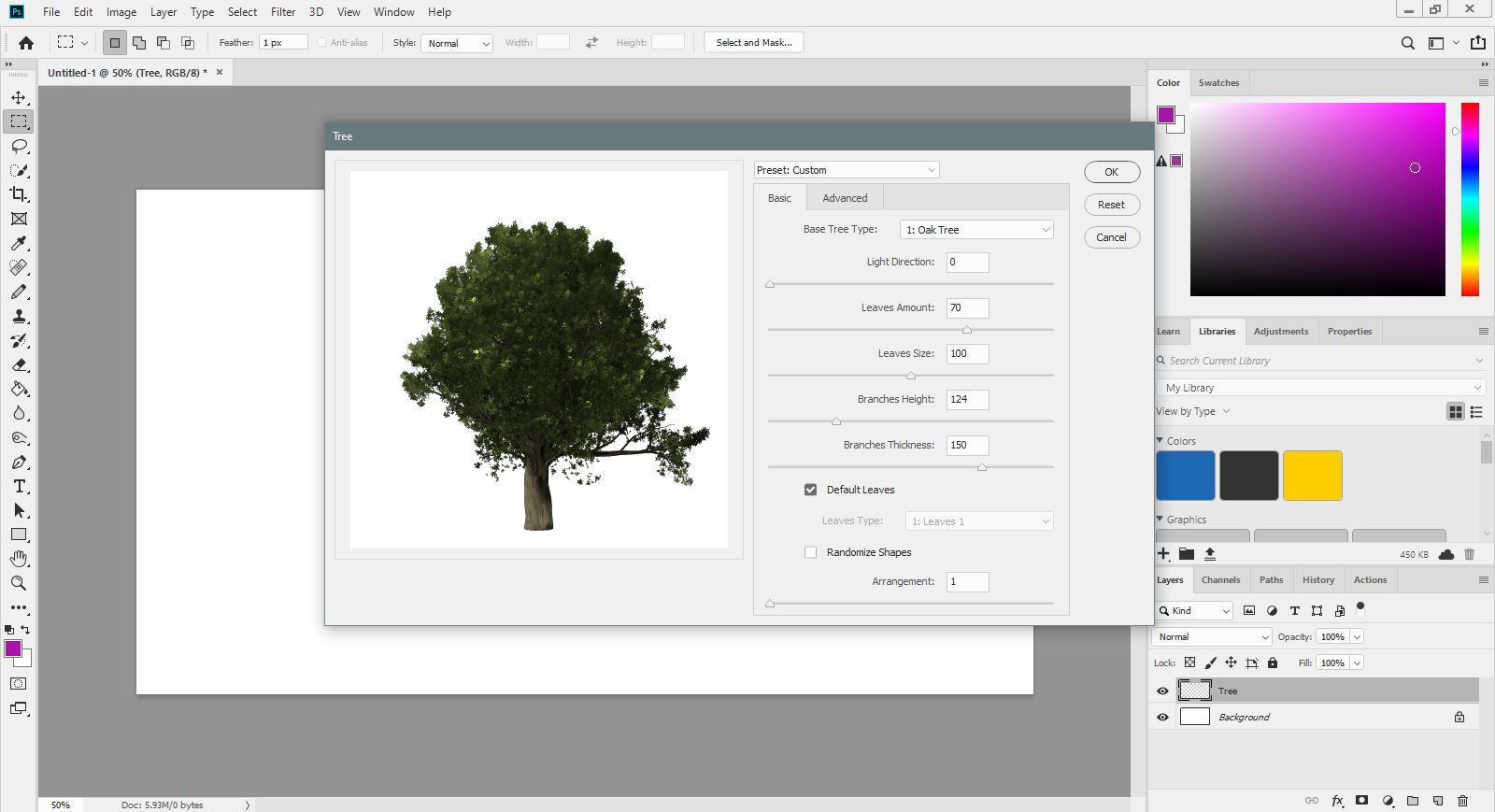 Основные параметры фильтра дерева в Photoshop.