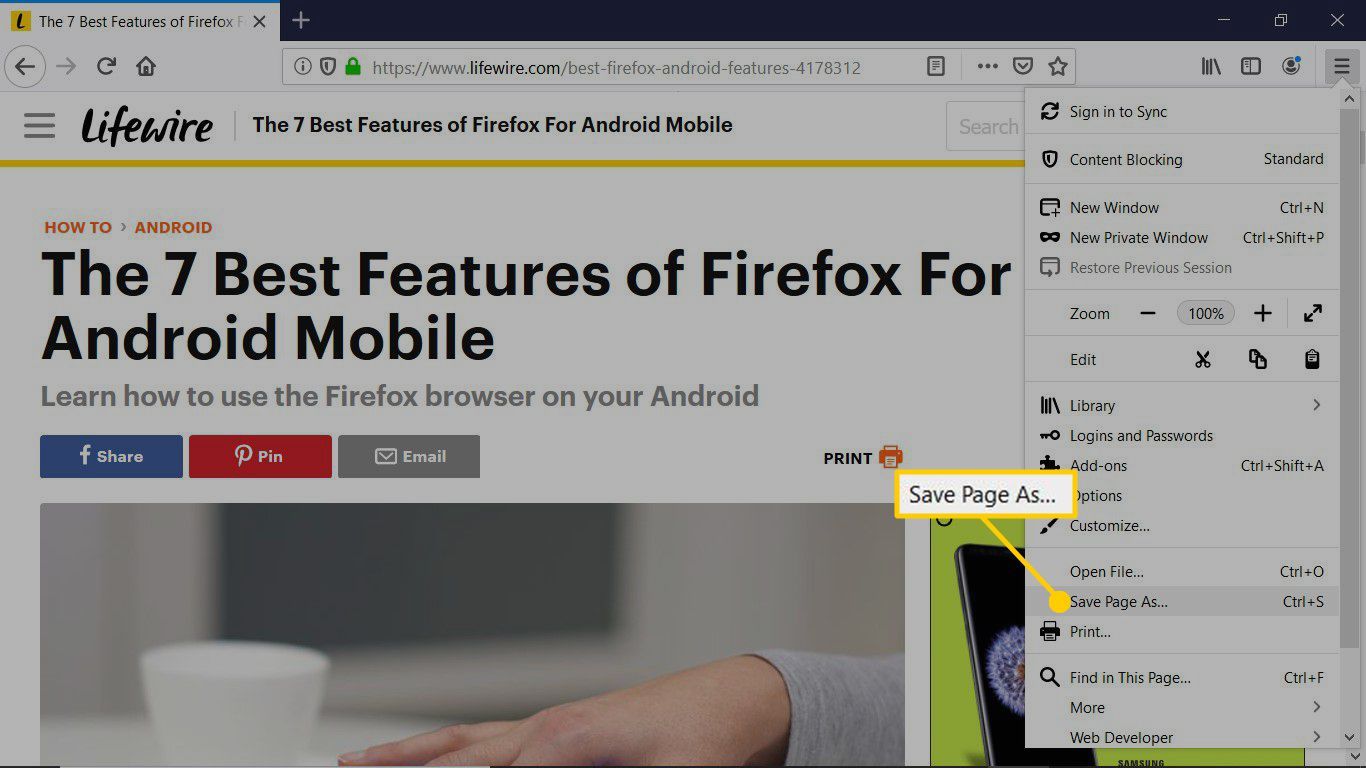 Используйте Firefox для загрузки веб-страниц для просмотра в автономном режиме