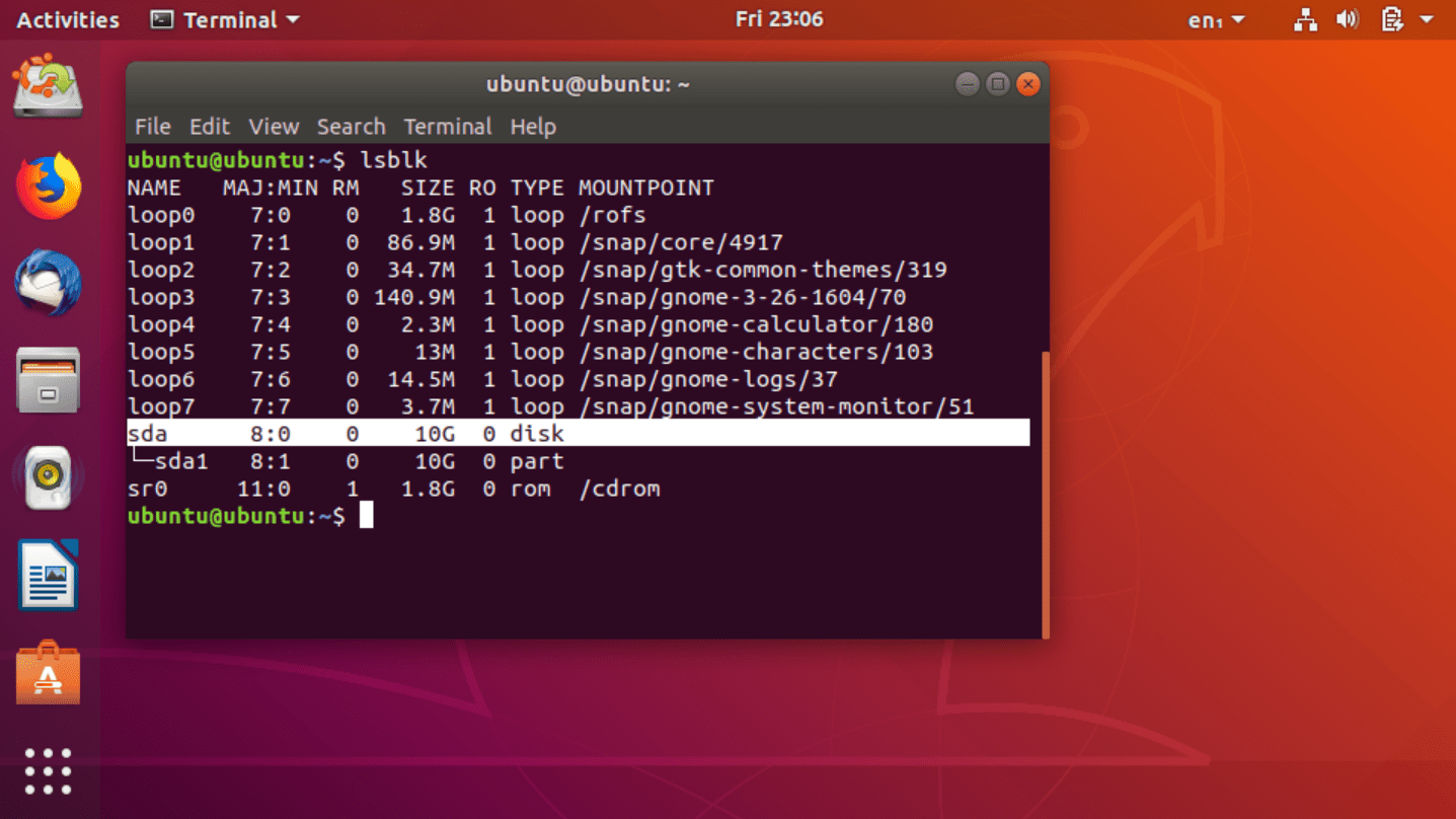 Приложение Ubuntu Terminal после запуска