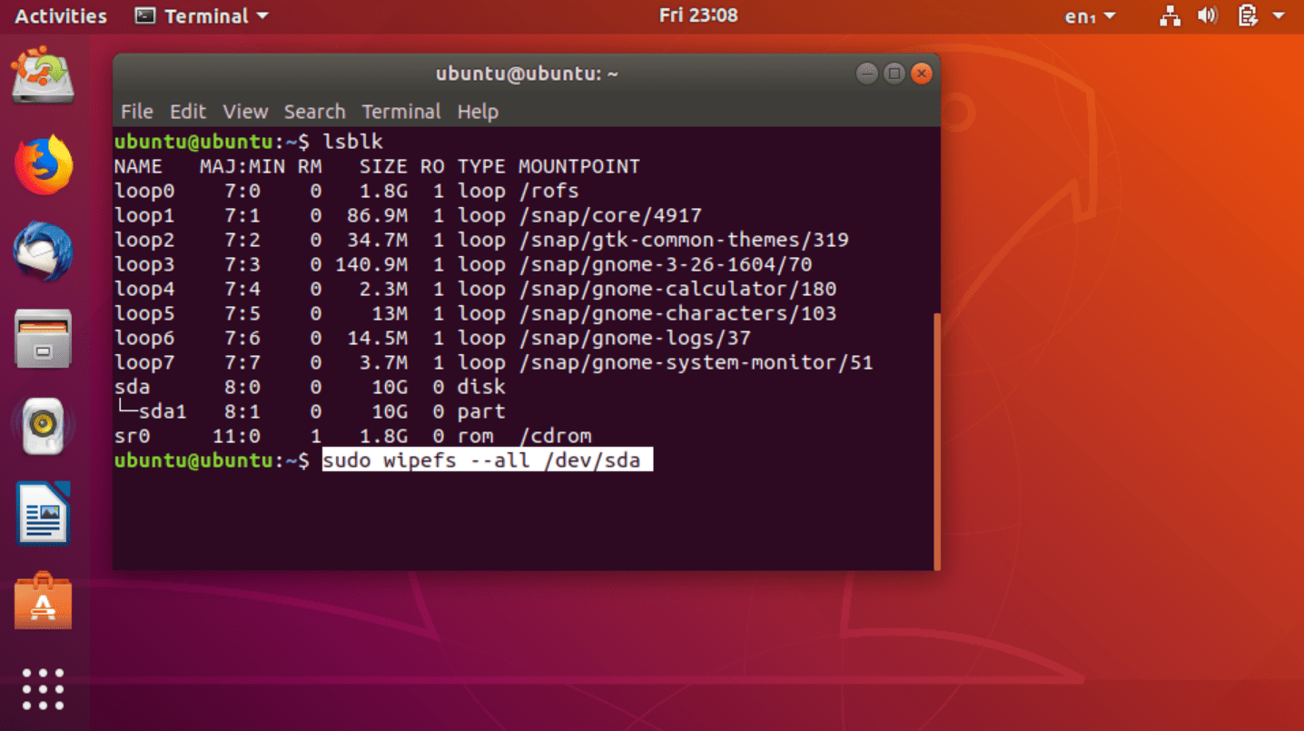 Приложение Ubuntu Terminal с командой, готовой к выполнению