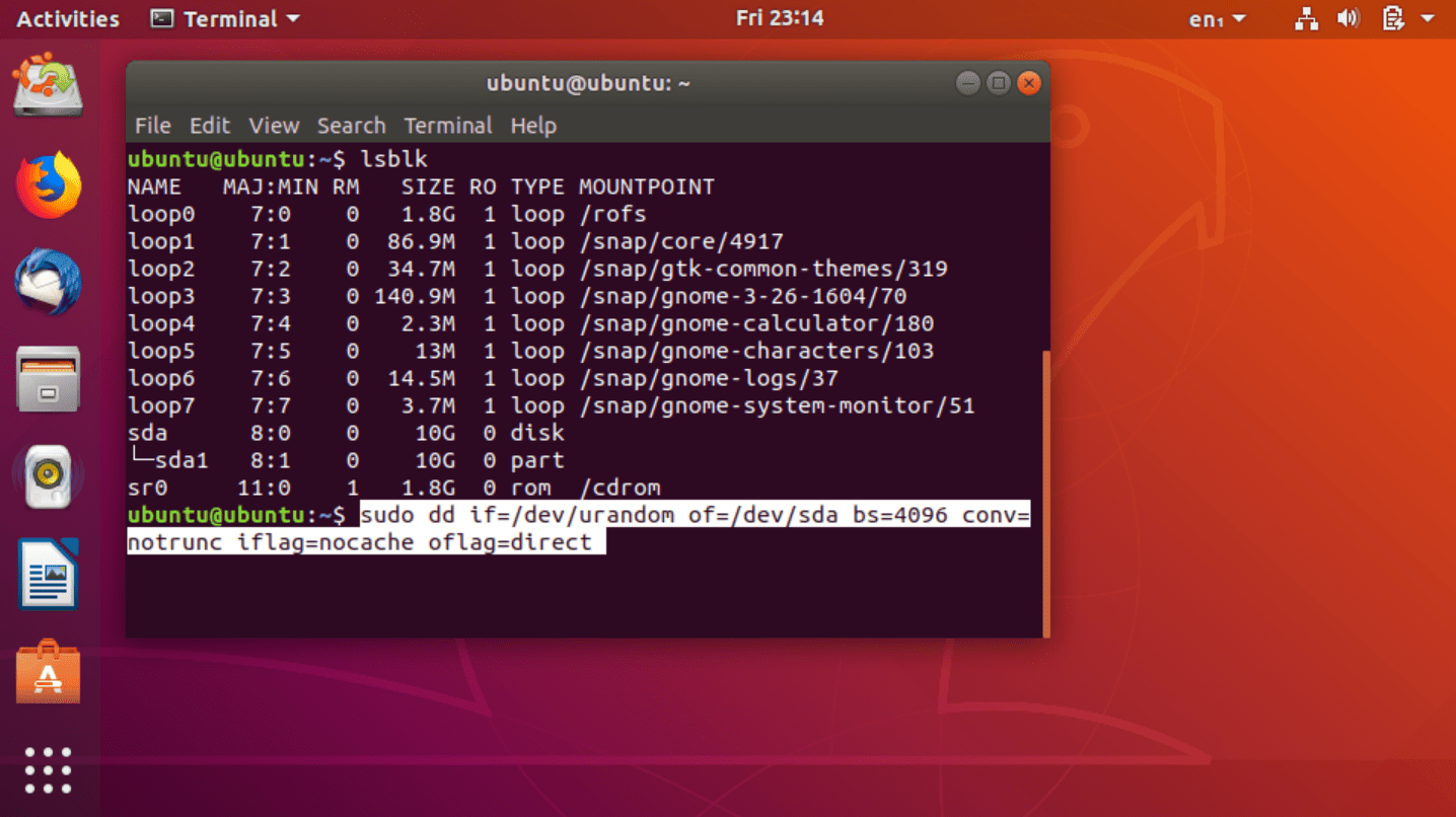 Приложение Ubuntu Terminal с командой, готовой к выполнению