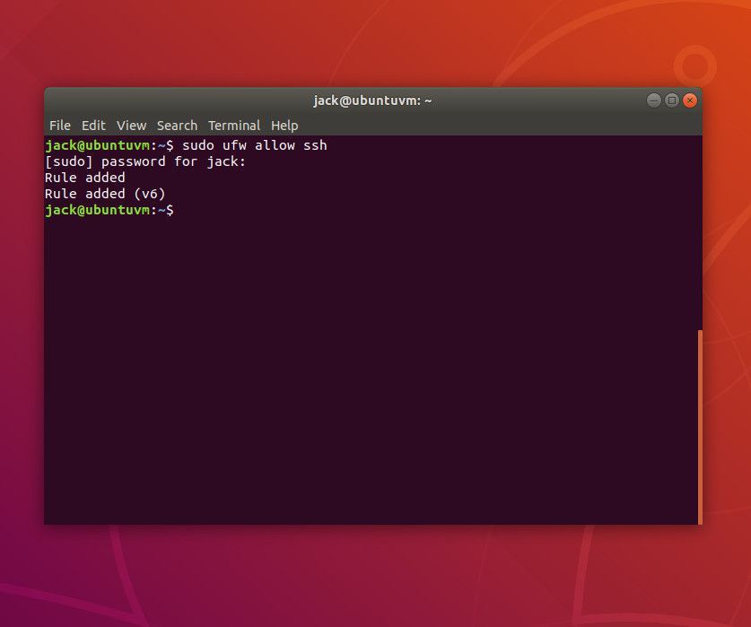 Снимок экрана с разрешением трафика SSH в.