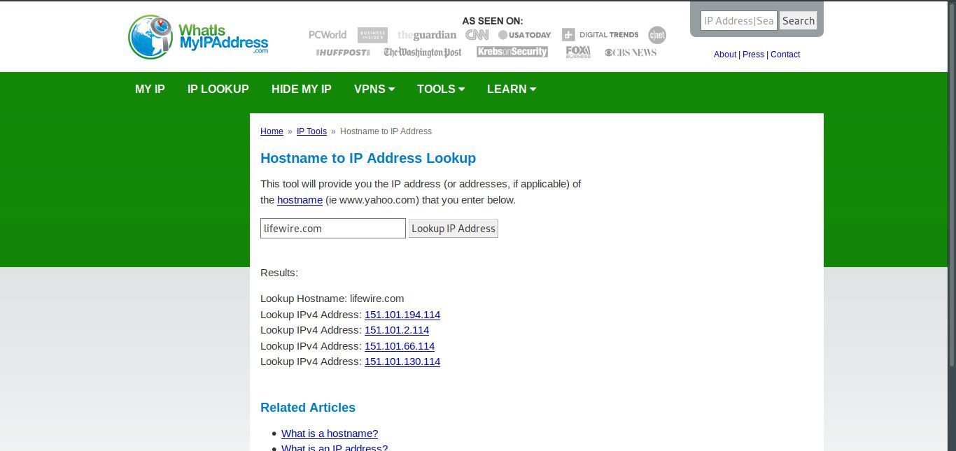 WhatsMyIPAddress IP-скриншот поиска