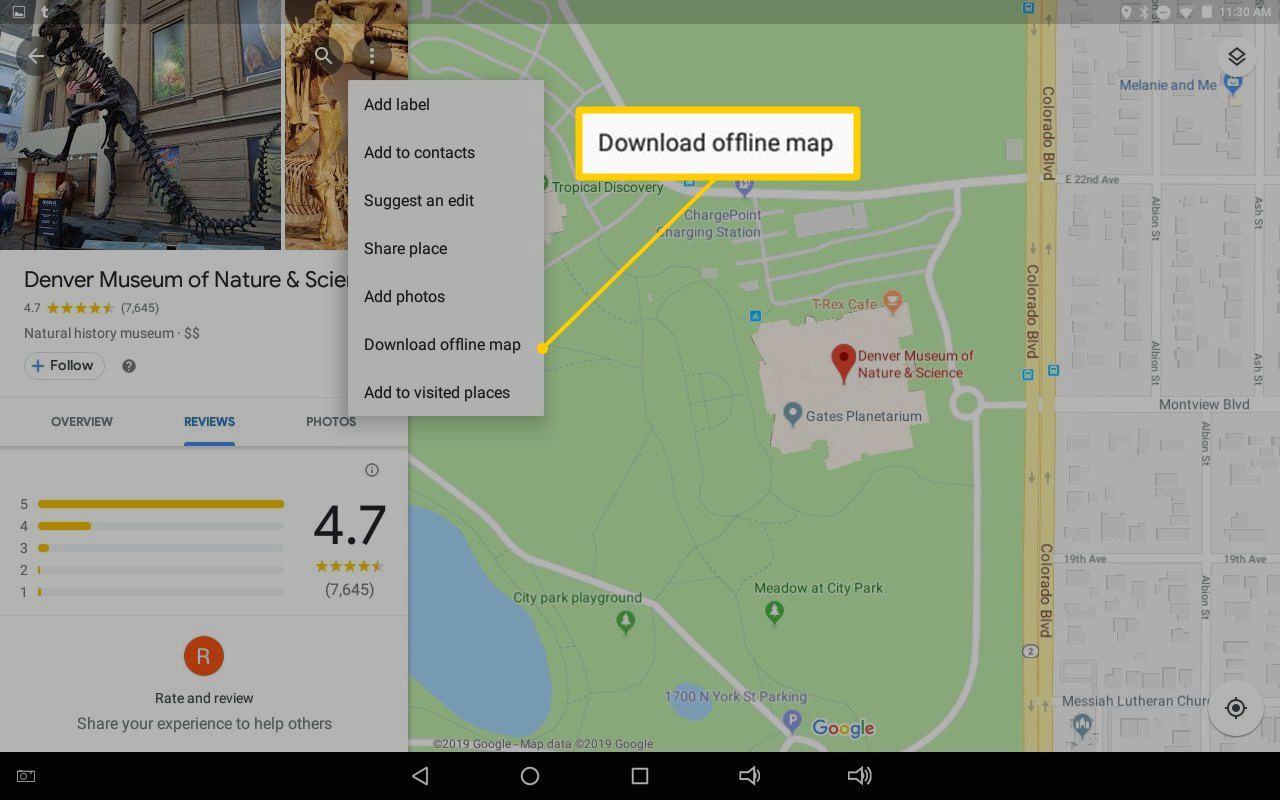 Загрузить пункт меню автономной карты в Google Maps