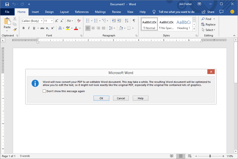Приглашение преобразования PDF в Microsoft Word