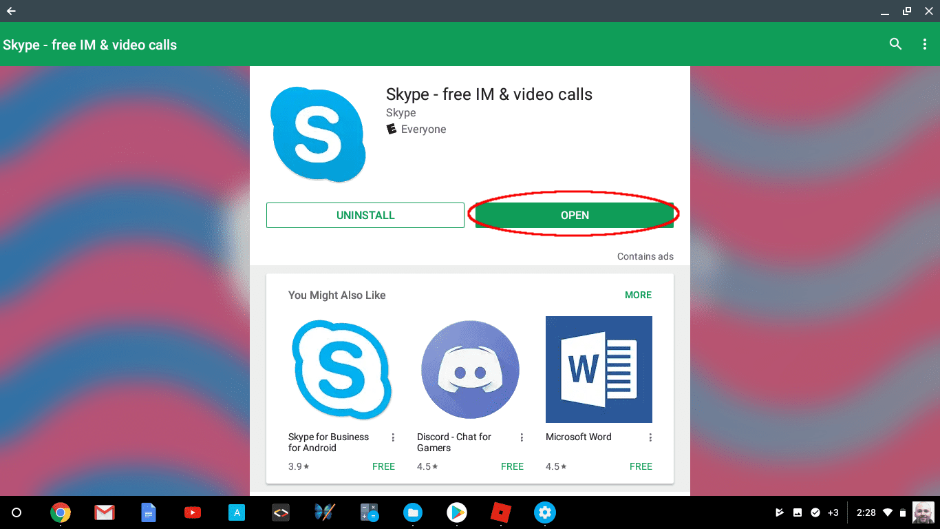 Скриншот того, как использовать Skype для Chromebook