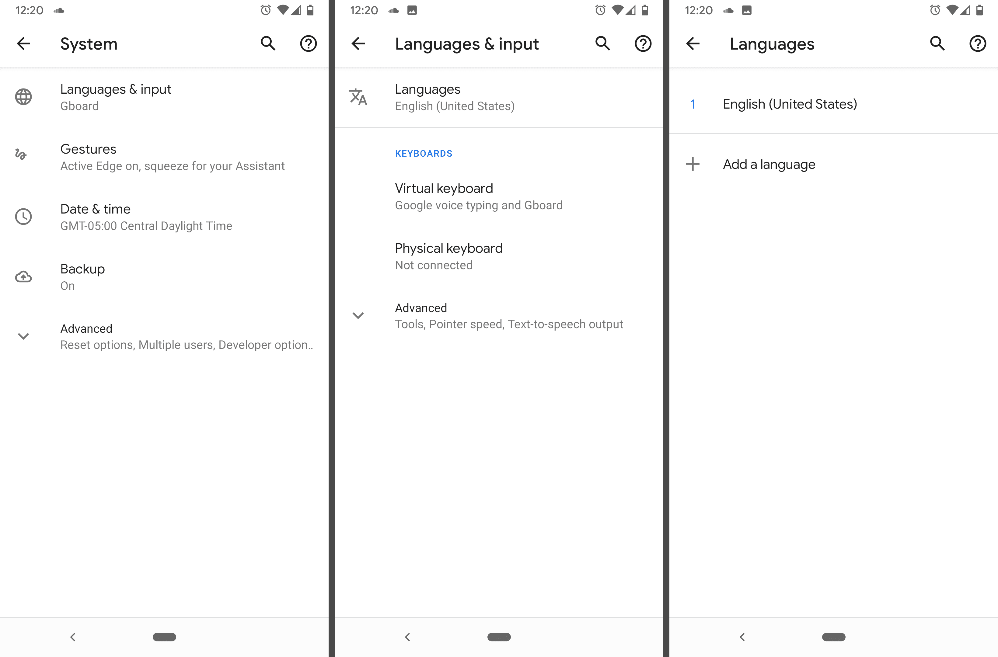 Система Android, языки и ввод, а также экраны языков