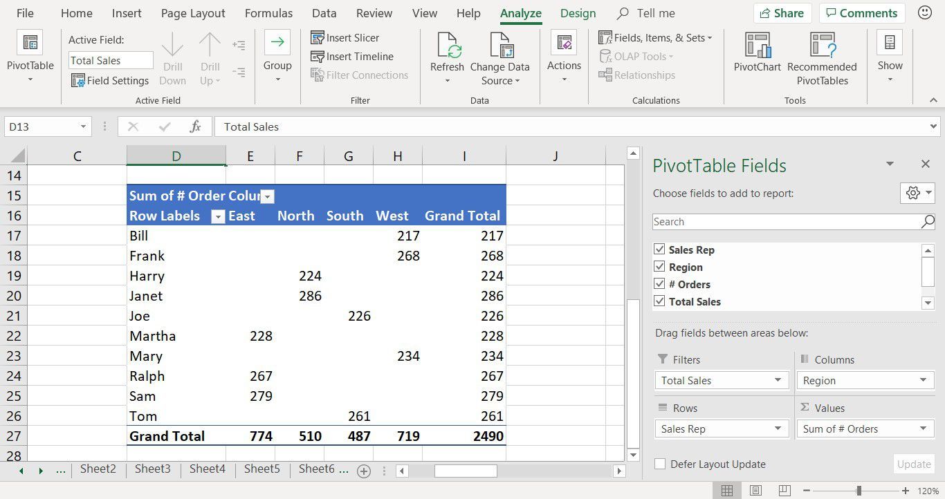 Показаны способы добавления полей в сводную таблицу с помощью панели «Сводные таблицы» в Excel.