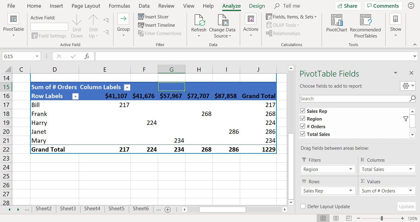 Excel показывает, как изменить расположение сводных таблиц