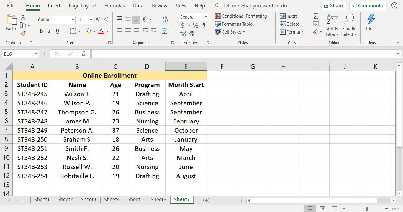 Снимок экрана, показывающий результат сортировки по нескольким столбцам в Excel