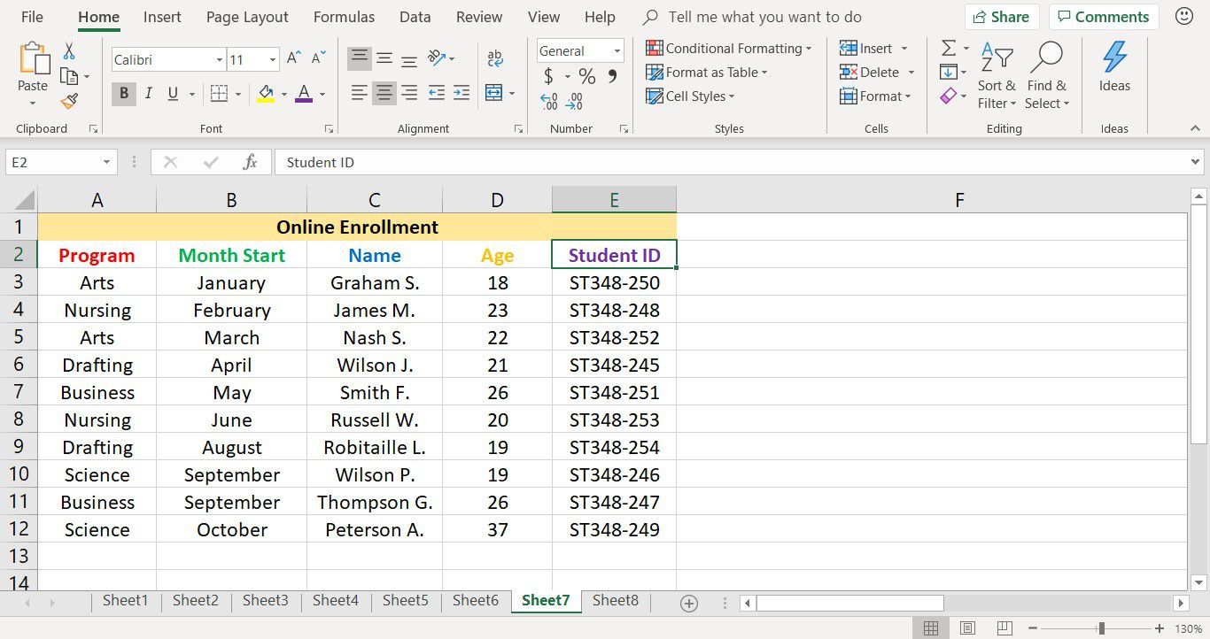 Снимок экрана, показывающий использование цвета шрифта для сортировки данных в Excel