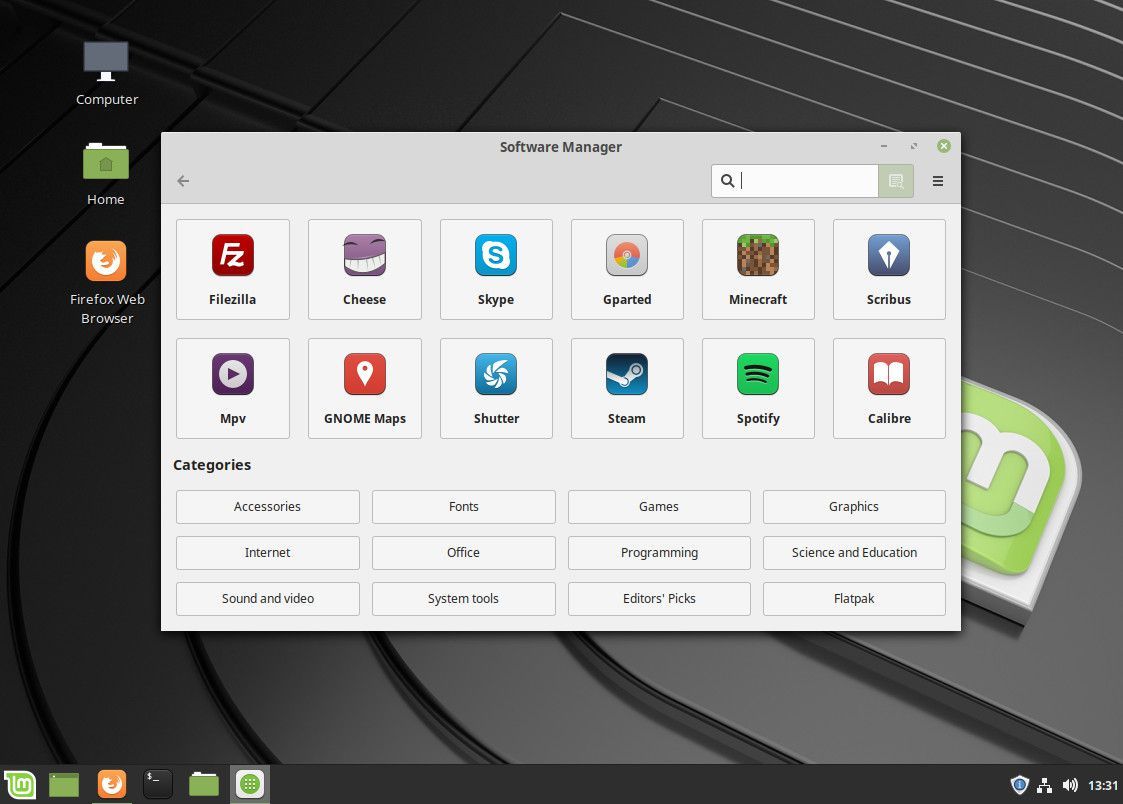 Снимок экрана диспетчера программного обеспечения Linux Mint.