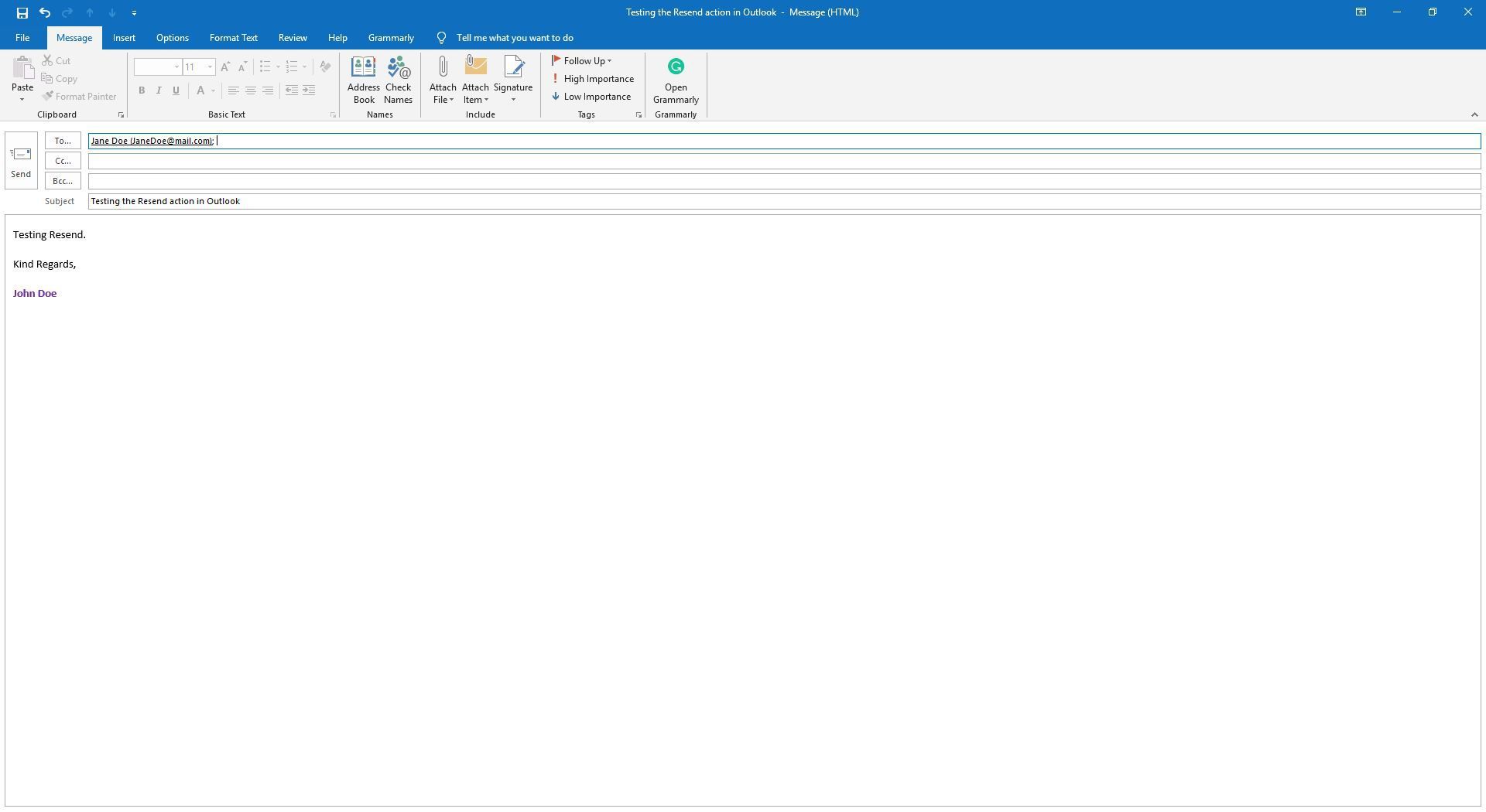 Сообщение Outlook, которое можно редактировать для повторной отправки.
