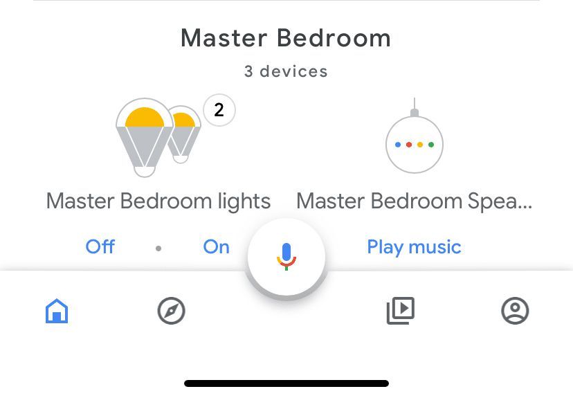 Снимок экрана приложения Google Home с устройством Google Home.