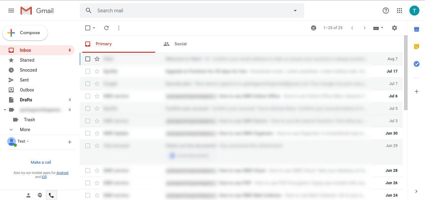 Входящие Gmail с удаленной вкладкой