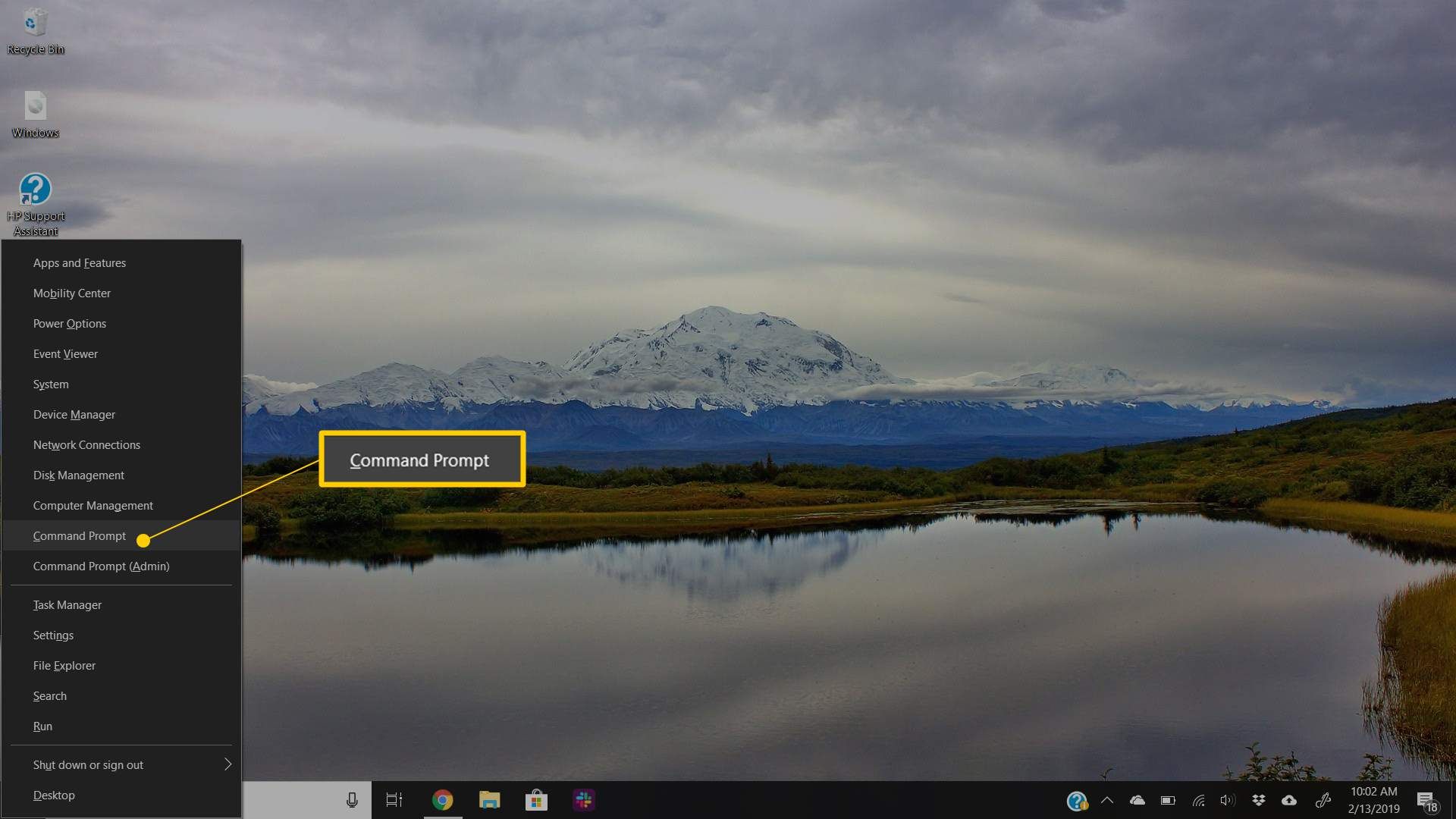 Командная строка в меню Windows 10 Power User