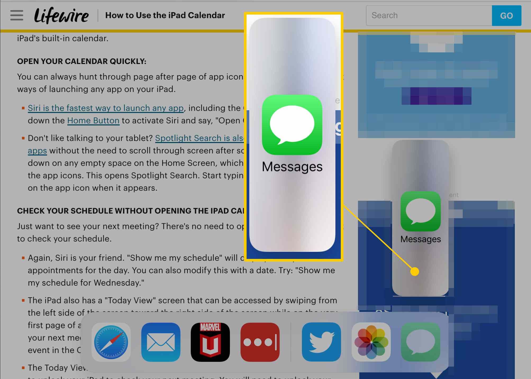 Перетаскивание приложения из док-станции на iPad
