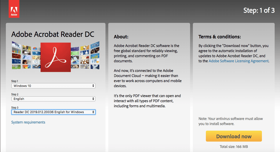 Страница загрузки Adobe Acrobat Reader DC