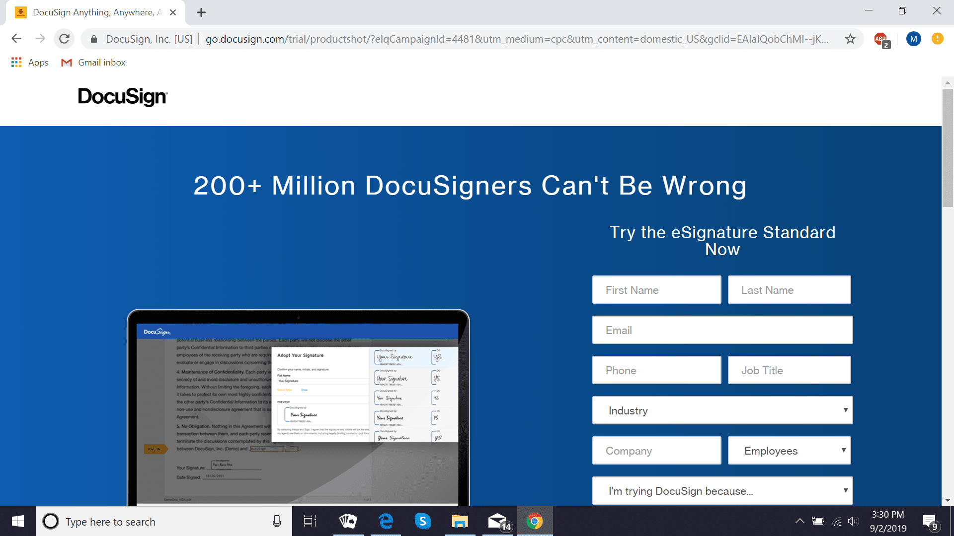 DocuSign веб-страница