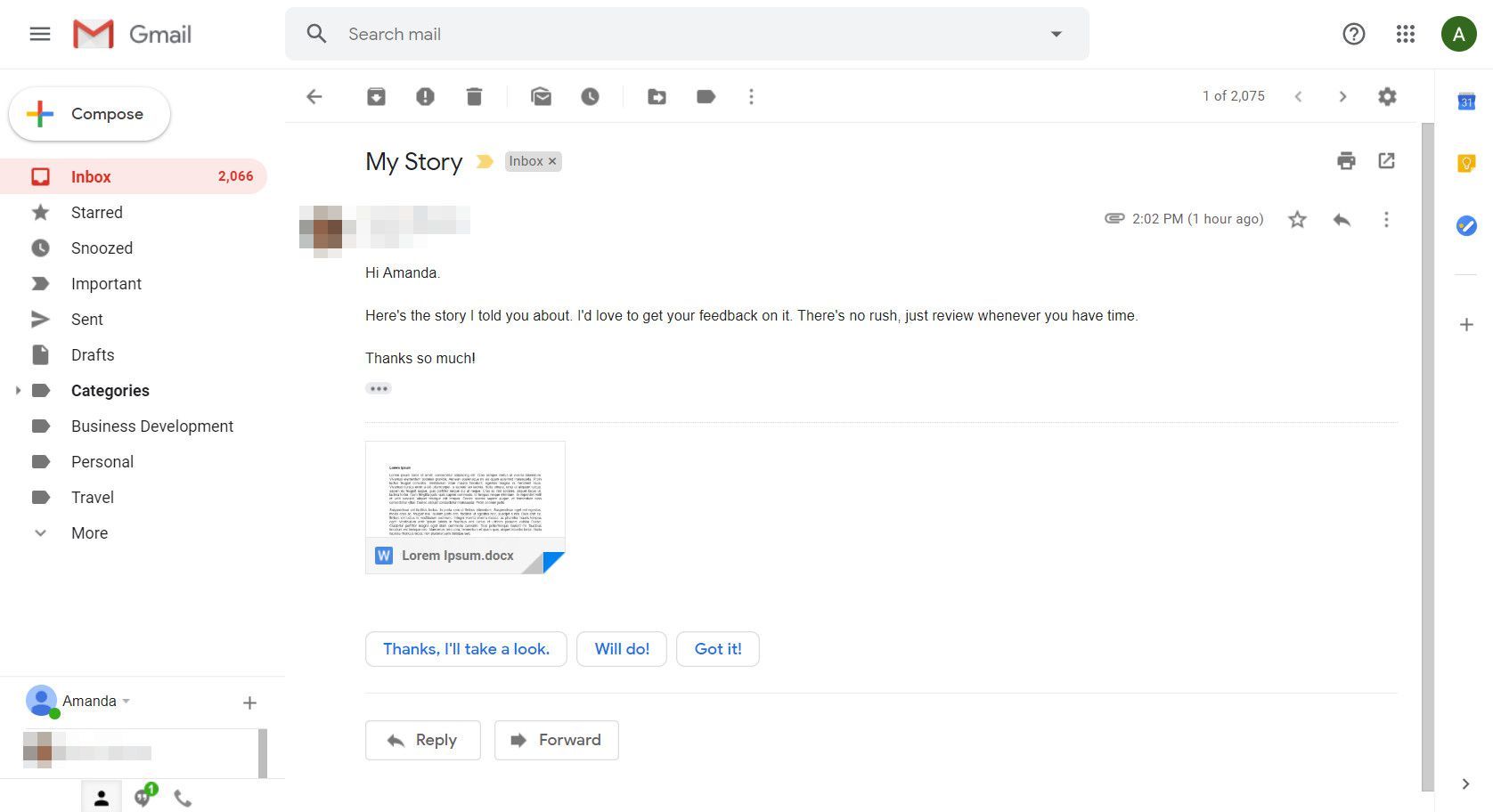 Gmail сообщение со скриншотом вложения