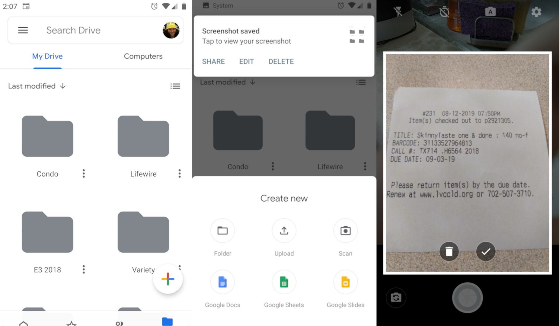 Скриншоты, изображающие, как создать скан с Android