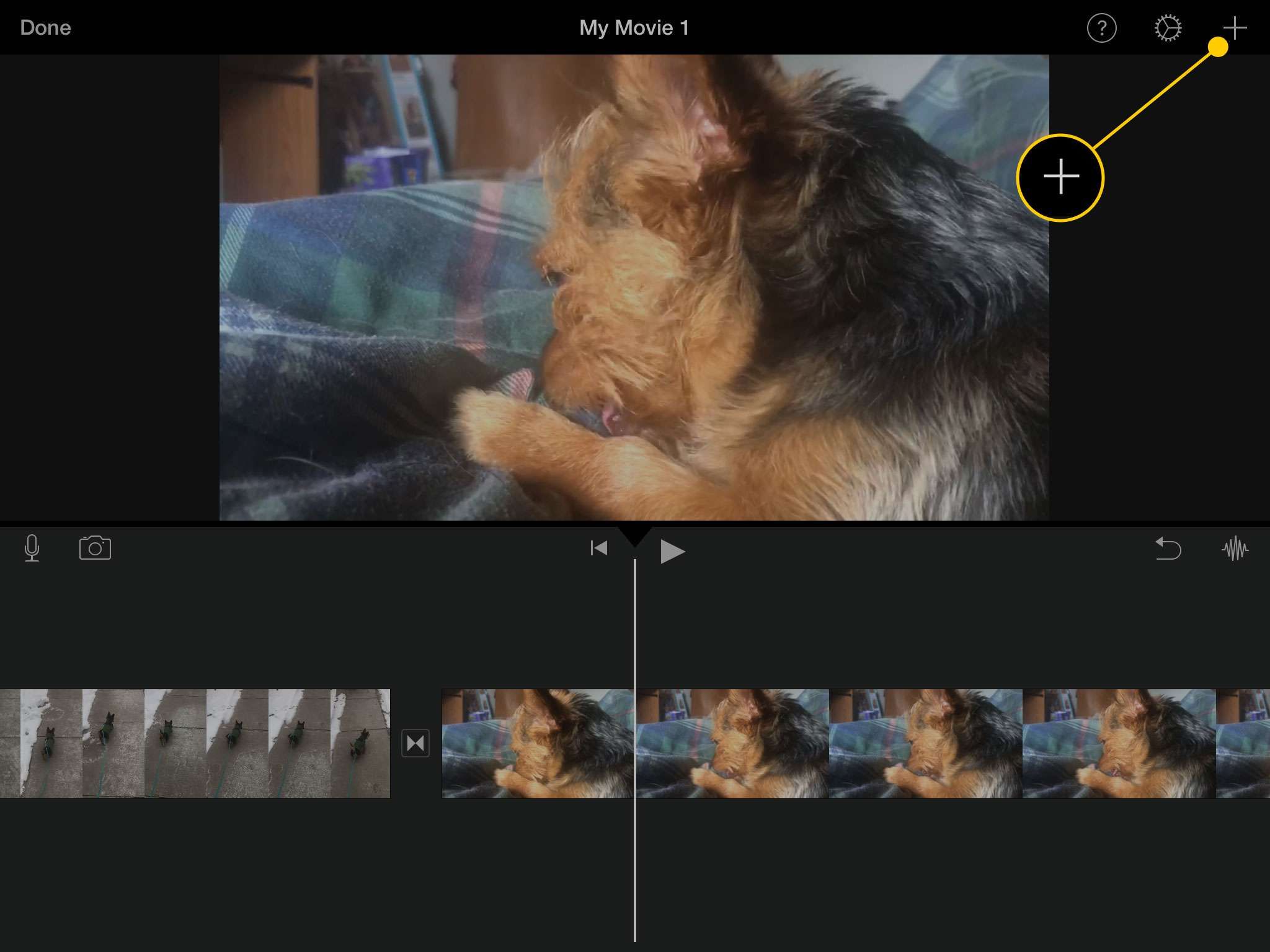 Кнопка «Добавить» в iMovie для iPad