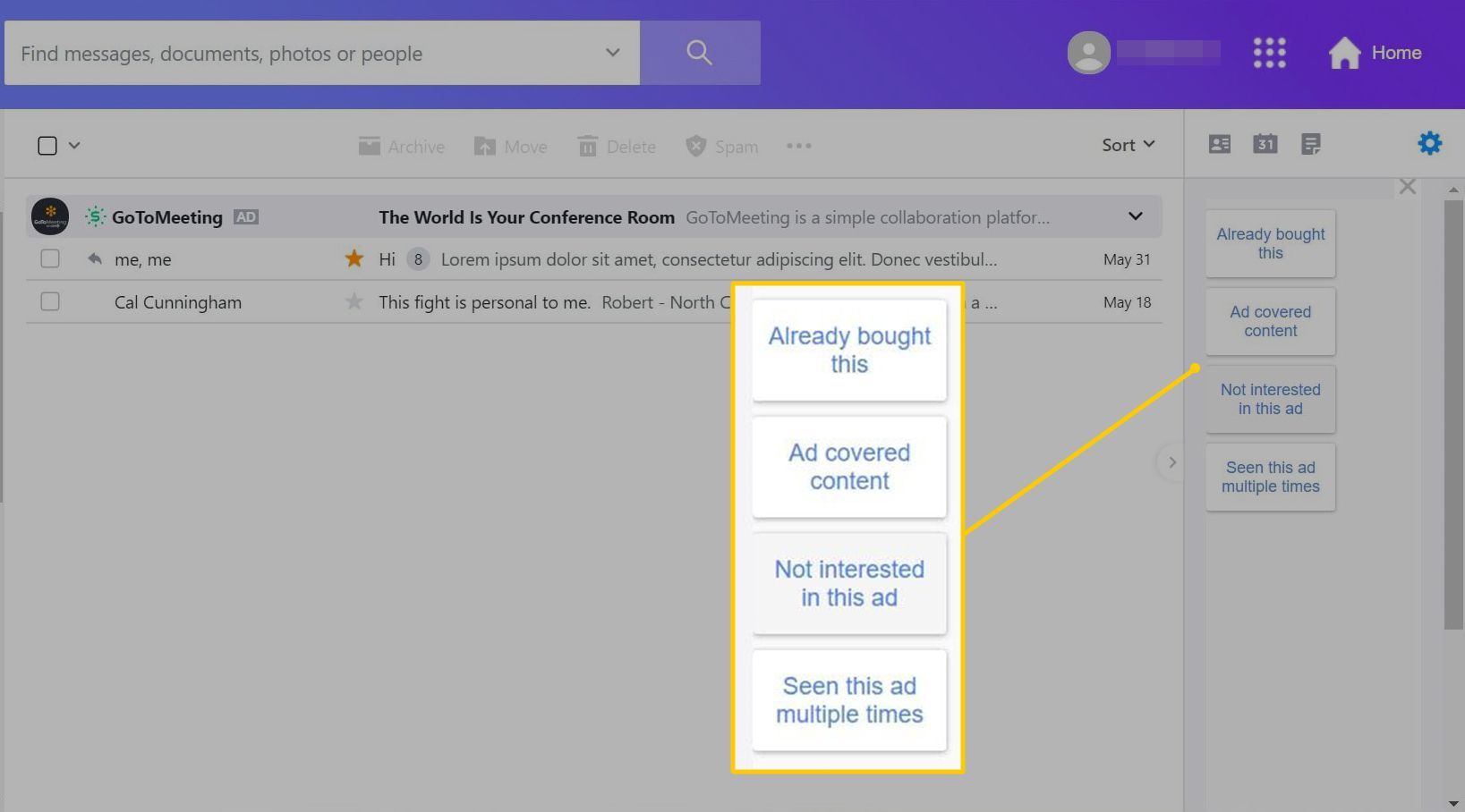 Варианты не видеть рекламу в Yahoo Mail