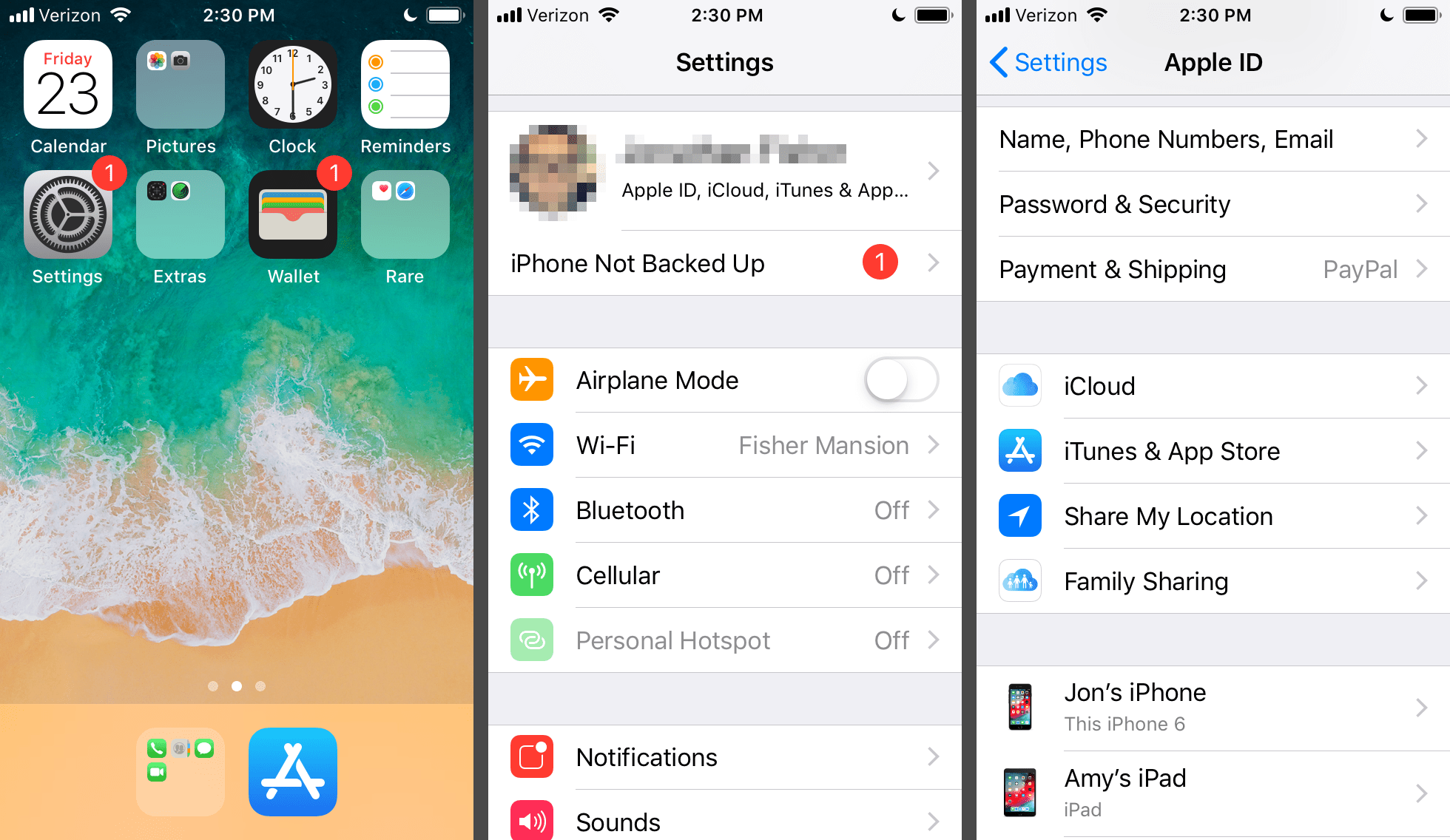 домашний экран iPhone, настройки и экраны Apple ID
